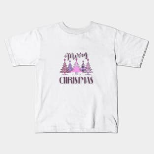 Merry Christmas pink plaid tree Kids T-Shirt